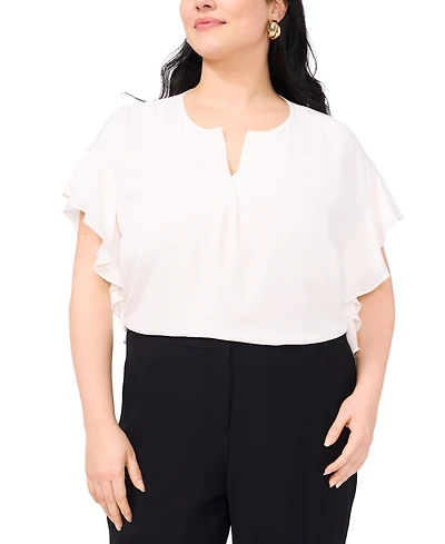 Vince Camuto Plus Flutter-Sleeve Split-Neck Top