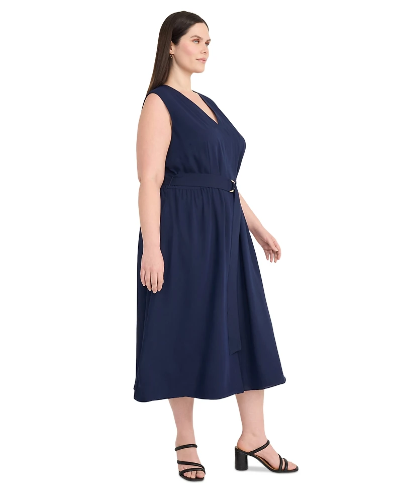 Maggy London Plus Size Belted Sleeveless Fit & Flare Dress