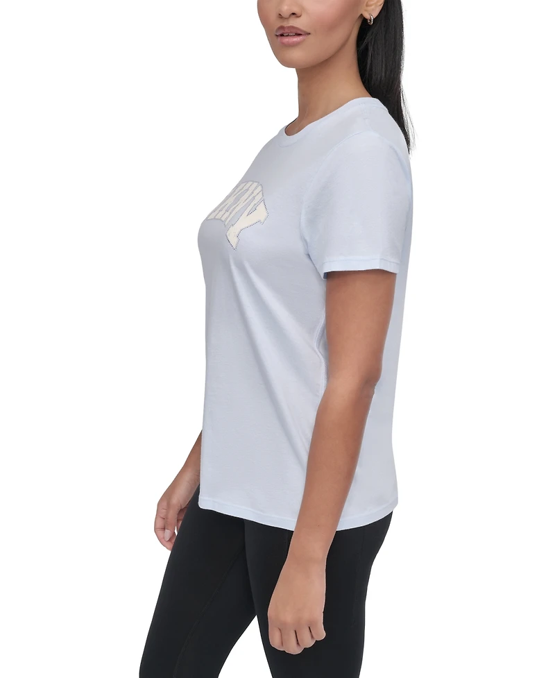 Dkny Women's Active Rhinestone-Logo Distressed Crewneck Cotton T-Shirt