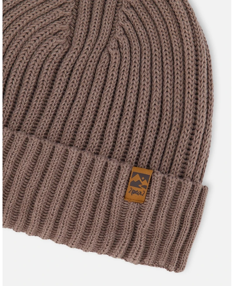 Deux par Deux Boy Cuffed Knit Hat Taupe - Toddler|Child