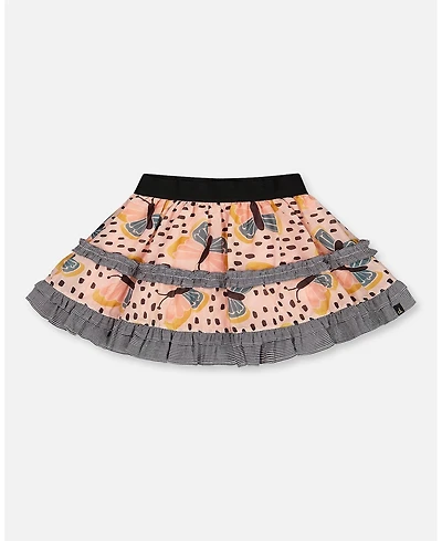 Deux par Deux Toddler Girls Printed Ruffle Skirt Black And Pink Butterflies - Toddler|Child