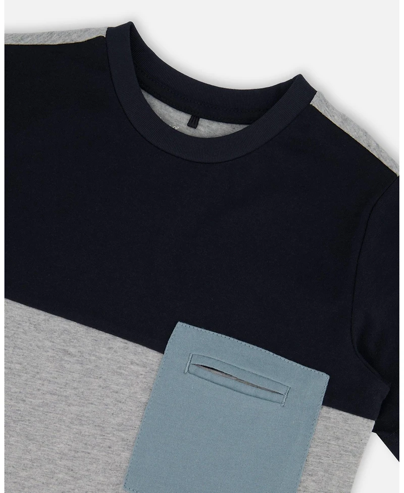 Deux par Toddler Boys Organic Cotton Colorblock Tee Gray, Navy And Teal - Toddler|Child