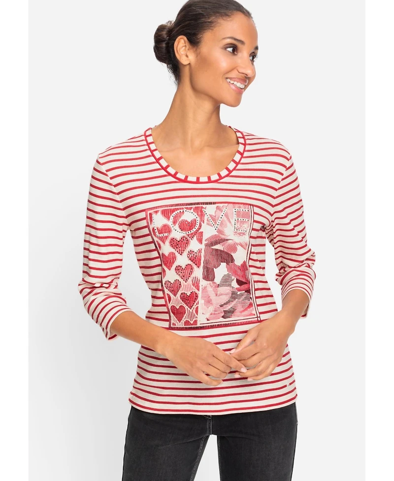 Olsen Women's Striped Love Print T-Shirt