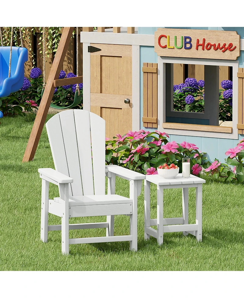 2-Piece Kids Outdoor Hdpe Adirondack Chair With Square Side Table Set
