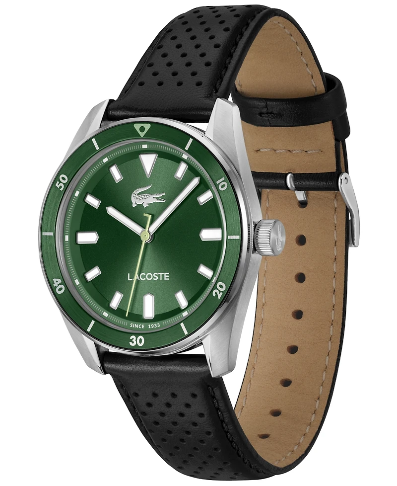 Lacoste Men's Boston Black Leather Strap Watch, 39mm