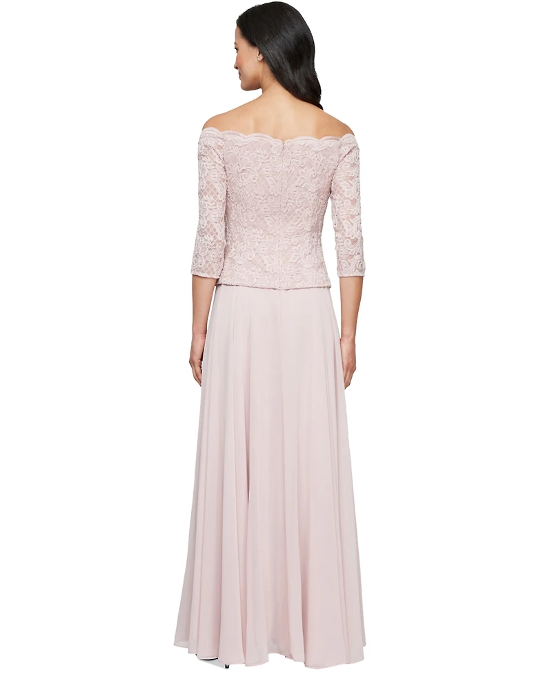 Alex Evenings Women's Off-The-Shoulder Mixed-Media Gown