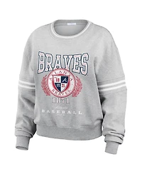 Wear by Erin Andrews Women's Heather Gray Atlanta Braves Domestic Crest Pullover Sweatshirt