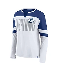 Fanatics Women's White/Blue Tampa Bay Lightning Frozen Long Sleeve Notch Neck T-Shirt