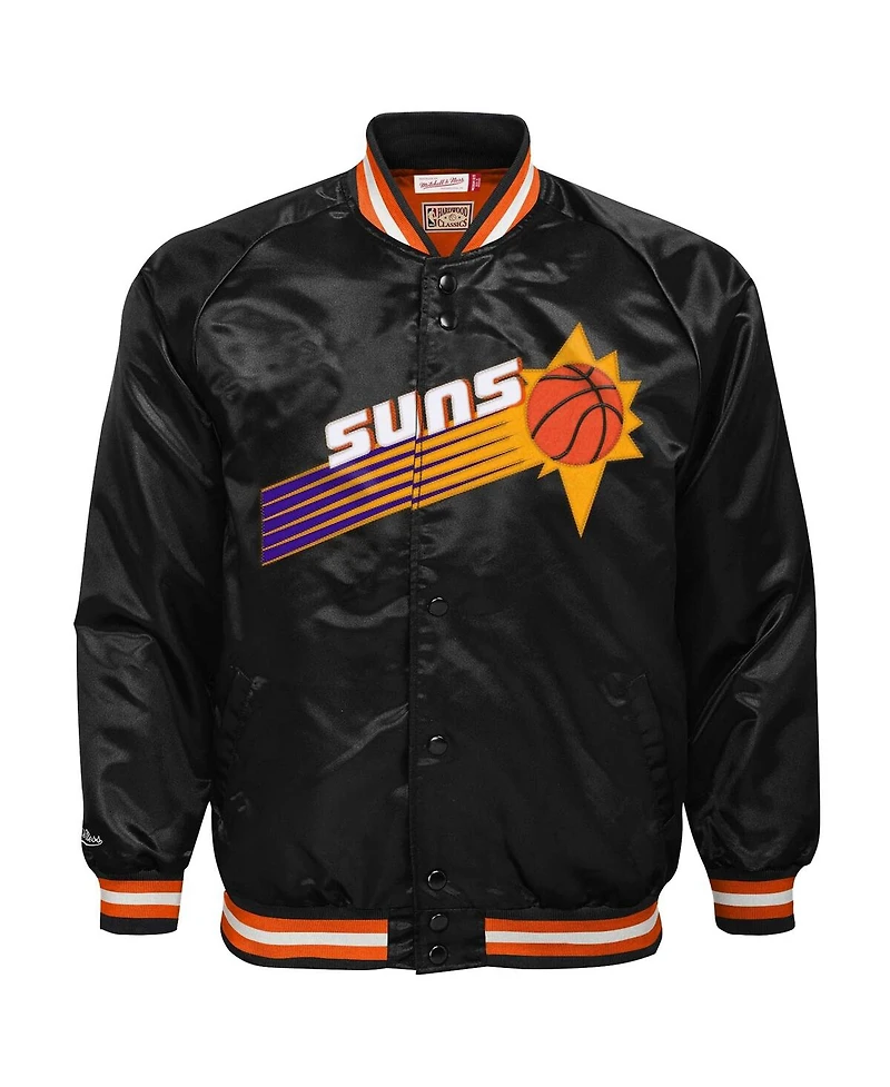 Mitchell & Ness Big Boys and Girls Black Phoenix Suns Hardwood Classics Satin Raglan Full-Snap Jacket