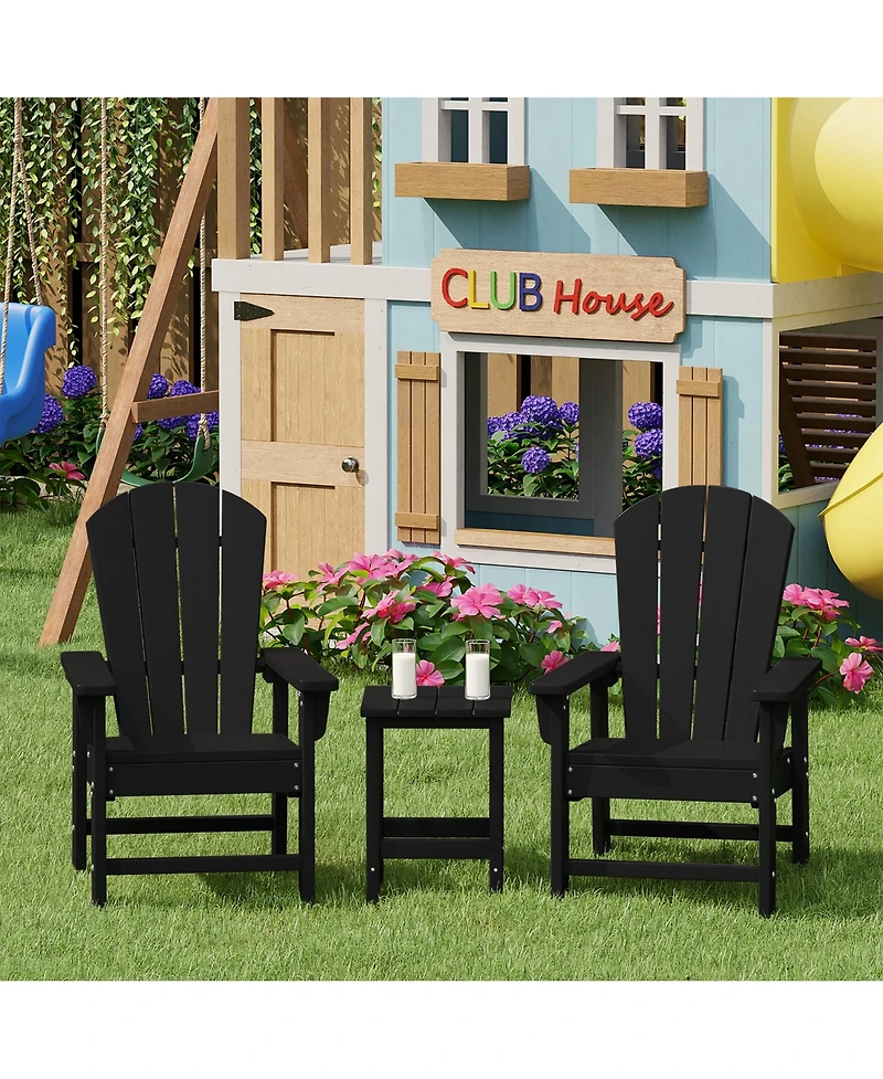 Kids 3-Piece Outdoor Hdpe Adirondack Chairs With Square Side Table Set