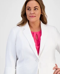 Kasper Plus Textured One-Button Cuffed-Sleeve Jacket