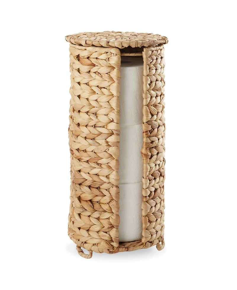 Casafield Toilet Paper Roll Holder with Lid - Espresso, Fits 3 Rolls, Free Standing Water Hyacinth Bath Tissue Storage Organizer for Bathroom