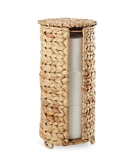 Casafield Toilet Paper Roll Holder with Lid - Espresso, Fits 3 Rolls, Free Standing Water Hyacinth Bath Tissue Storage Organizer for Bathroom