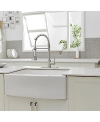 Single Handle Deck Mount Pull Down Sprayer Kitchen Faucet with Led Light and Plate Matte Black