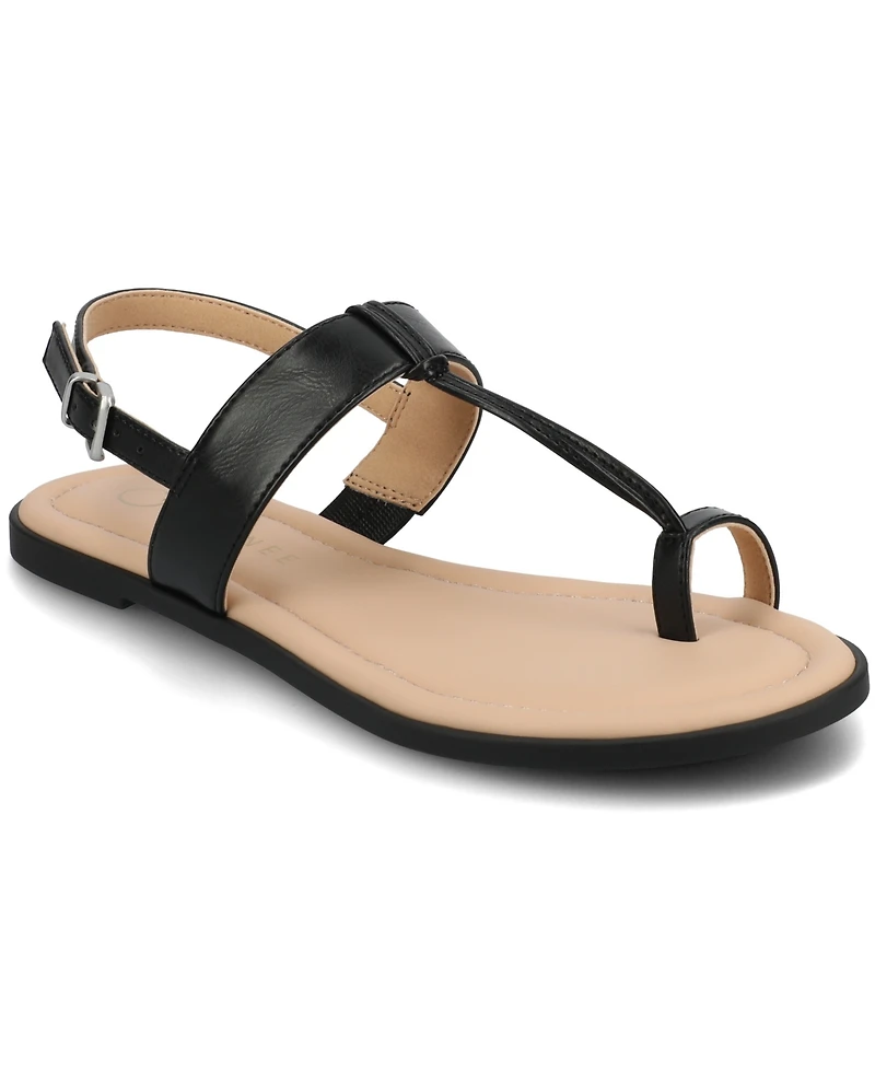Journee Collection Women's Gerra T Strap Toe Ring Flat Sandals