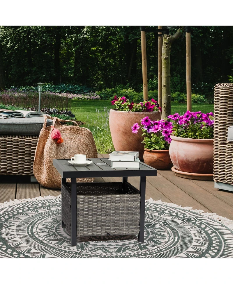 Outdoor Side Table with Umbrella Hole & Storage Space Perfect for Patio, Deck, or Garden Use