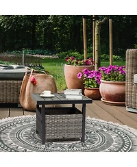 Outdoor Side Table with Umbrella Hole & Storage Space Perfect for Patio, Deck, or Garden Use