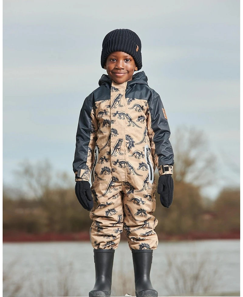 Deux par Deux Toddler Boys Printed Mid-Season One-Piece Outerwear Black Dinosaur On Beige Background - Toddler|Child