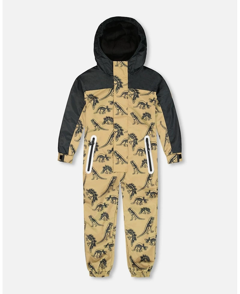 Deux par Deux Toddler Boys Printed Mid-Season One-Piece Outerwear Black Dinosaur On Beige Background - Toddler|Child