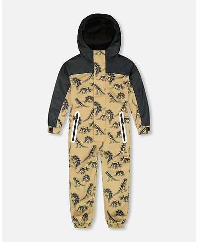 Deux par Deux Toddler Boys Printed Mid-Season One-Piece Outerwear Black Dinosaur On Beige Background - Toddler|Child