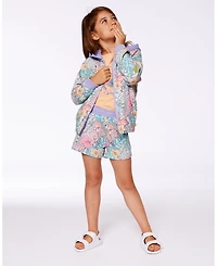 Deux par Deux Toddler Girls Printed French Terry Hoodie Cardigan Lilac Tropical And Pink Flamingos - Toddler|Child