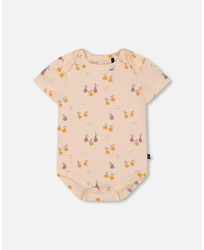 Deux par Deux Baby Girls Cotton Onesie Peach Printed Pears