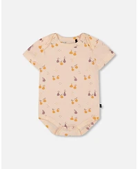 Deux par Deux Baby Girls Cotton Onesie Peach Printed Pears