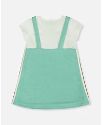 Deux par Deux Baby Girls Terry Cloth Dress Turquoise And Off-White