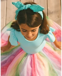 Deux par Deux Big Girls Bi-Material Dress With Printed Mesh Skirt Multicolored