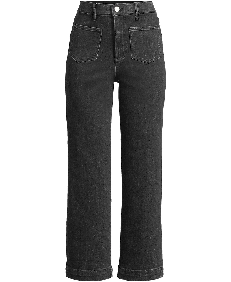 Lands' End Women's Soft Denim High Rise Wide Leg Patch Pocket Crop Jeans