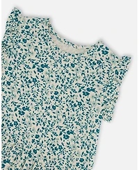 Deux par Deux Baby Girls Printed Organic Cotton Tunic Top Small Turquoise Flowers