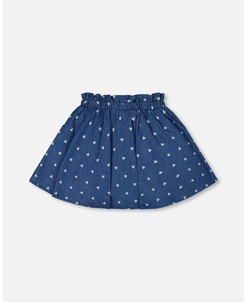 Deux par Deux Big Girls Printed Chambray Skort Navy Blue And White Hearts