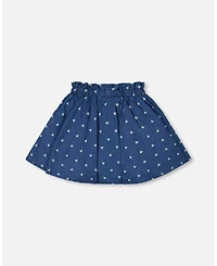 Deux par Deux Big Girls Printed Chambray Skort Navy Blue And White Hearts