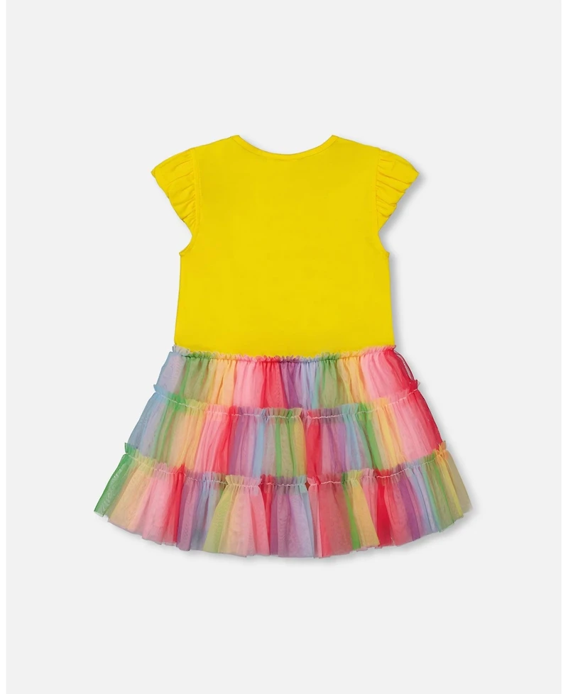 Deux par Baby Girls Short Sleeve Dress With Ruffle Tulle Skirt Multicolored