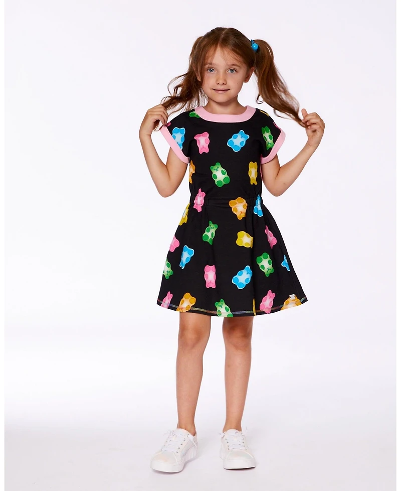Deux par Deux Big Girls Printed French Terry Dress Black And Multicolored Gummies