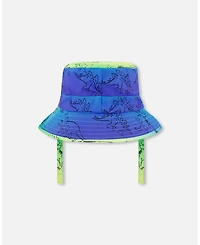 Deux par Deux Baby Boys Printed Beach Hat Vibrant Blue And Green Dino