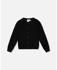Deux par Big Girls Pointelle Knit Cardigan Sweater Black