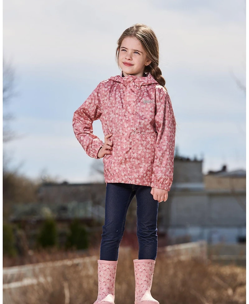 Deux par Deux Girl Printed Packable Windbreaker Small White Flowers On Pale Pink - Toddler|Child