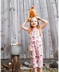 Deux par Deux Toddler Girls Printed French Terry Overalls Pink And Coral Houses - Toddler|Child