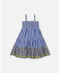 Deux par Deux Toddler Girls Smocked Seersucker Peasant Dress Blue And White Striped - Toddler|Child