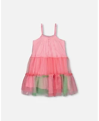 Deux par Toddler Girls Sleeveless Color Block Tulle Dress Pink And Green - Toddler|Child