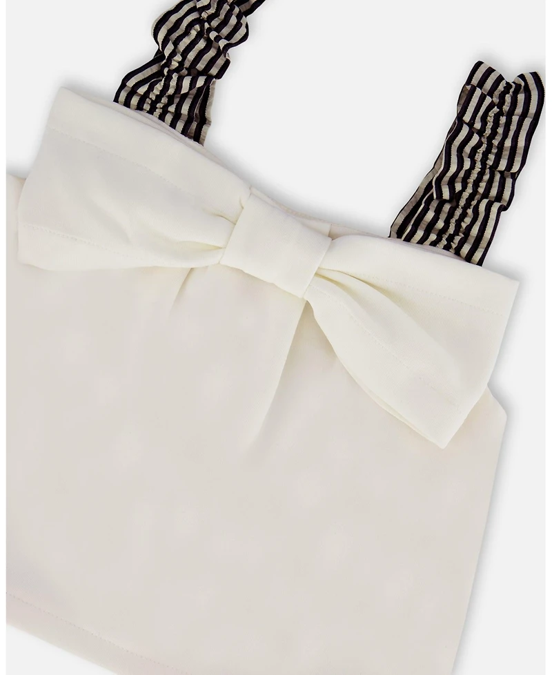 Deux par Deux Toddler Girls Bow Top And Ruffled Skirt Set White And Black Striped - Toddler|Child