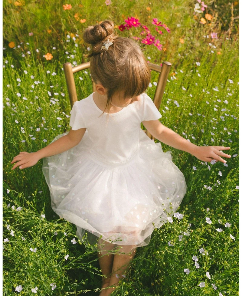 Deux par Deux Big Girls Bi-Material Dress With Glitter Hearts Skirt Snow White