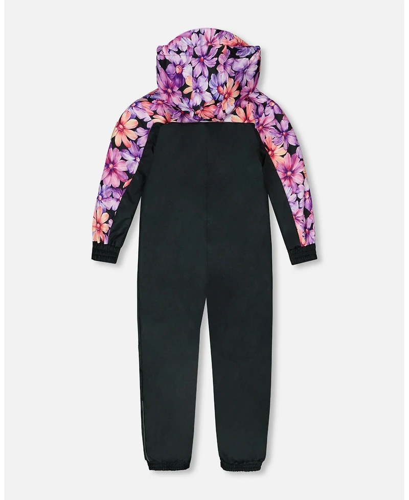 Deux par Deux Toddler Girls Mid-Season One-Piece Outerwear Black With Pink And Orange Flowers - Toddler|Child