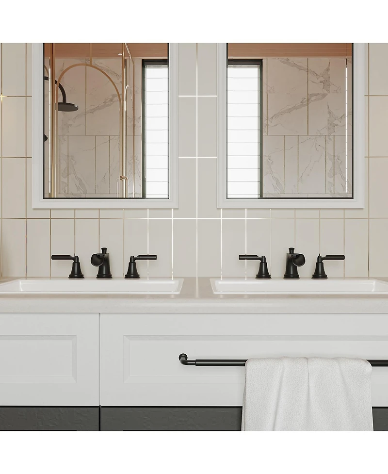 8 in. Widespread Double-Handle 3-Hole Waterfall Bathroom Faucet Water-Saving with Metal Drain in Brushed Gold