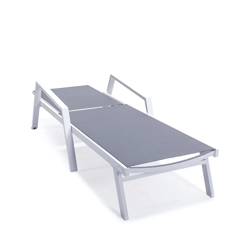 Marlin Patio Chaise Lounge Chair With Armrests in White Aluminum Frame
