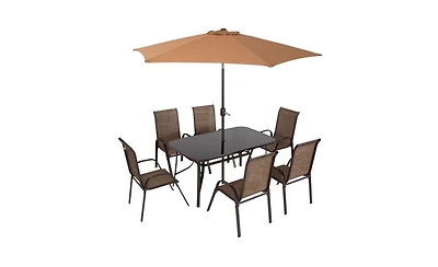 Outdoor Dining Table and Chair Set with Umbrella Complete Patio Furniture for 4-6 People