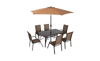 Outdoor Dining Table and Chair Set with Umbrella Complete Patio Furniture for 4-6 People