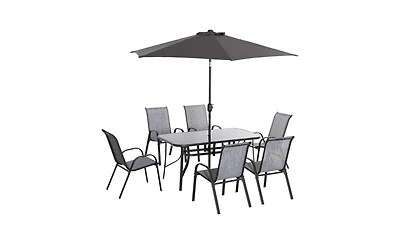 Outdoor Dining Table and Chair Set with Umbrella Complete Patio Furniture Set for 4-6 People