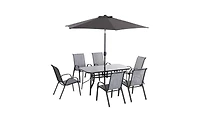 Outdoor Dining Table and Chair Set with Umbrella Complete Patio Furniture Set for 4-6 People